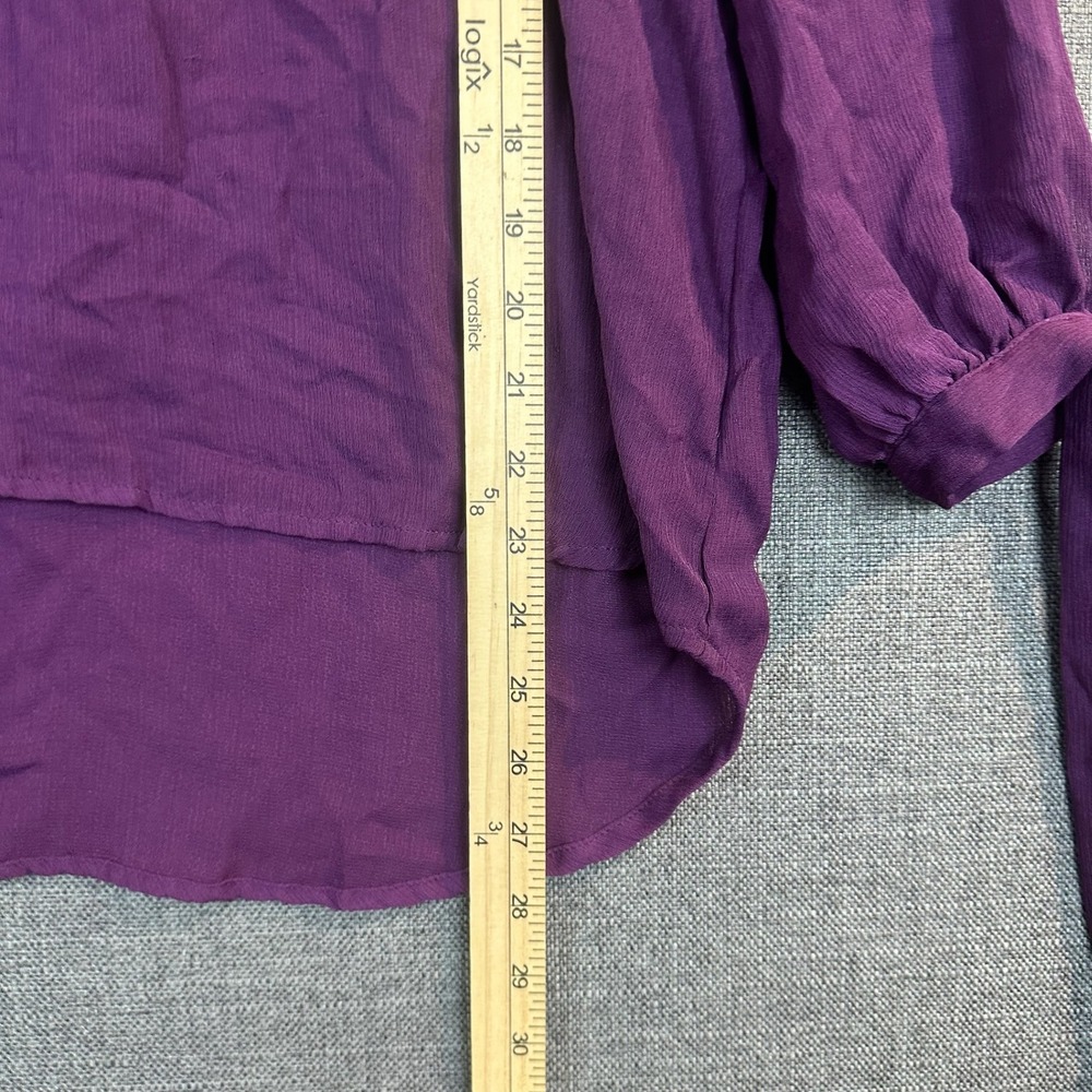 Lily White Purple Blouse XL Long Sleeve Tie‎ Cuff Hi-Low Hem Casual Top - Picture 2 of 6